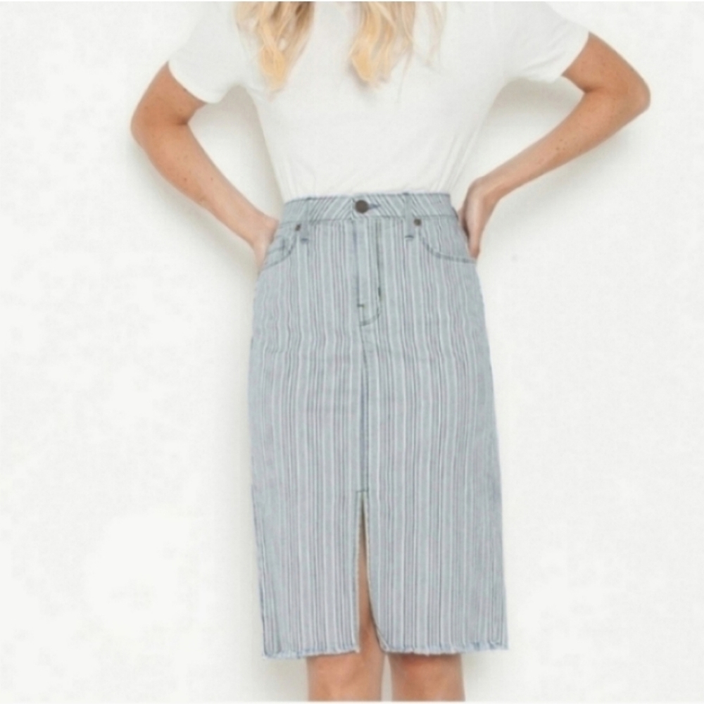 Parker Smith Fiji High Waist Striped Jean Skirt With Front Slit Size 26 NWT
